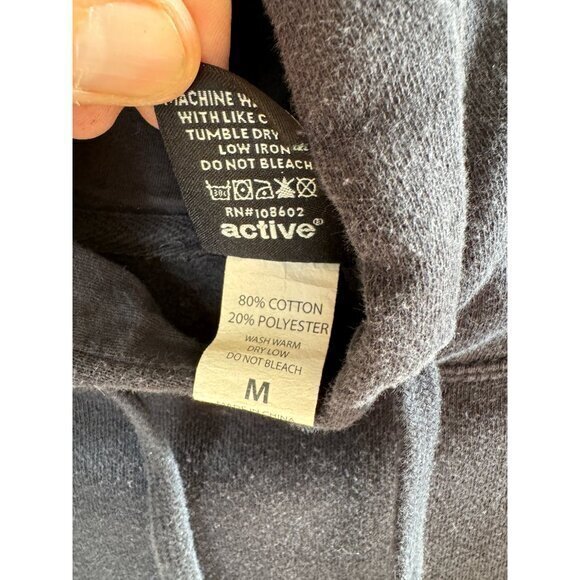 Active Men's‎ Black Hoodie size Medium long sleeve hooded solid cotton - Picture 5 of 7